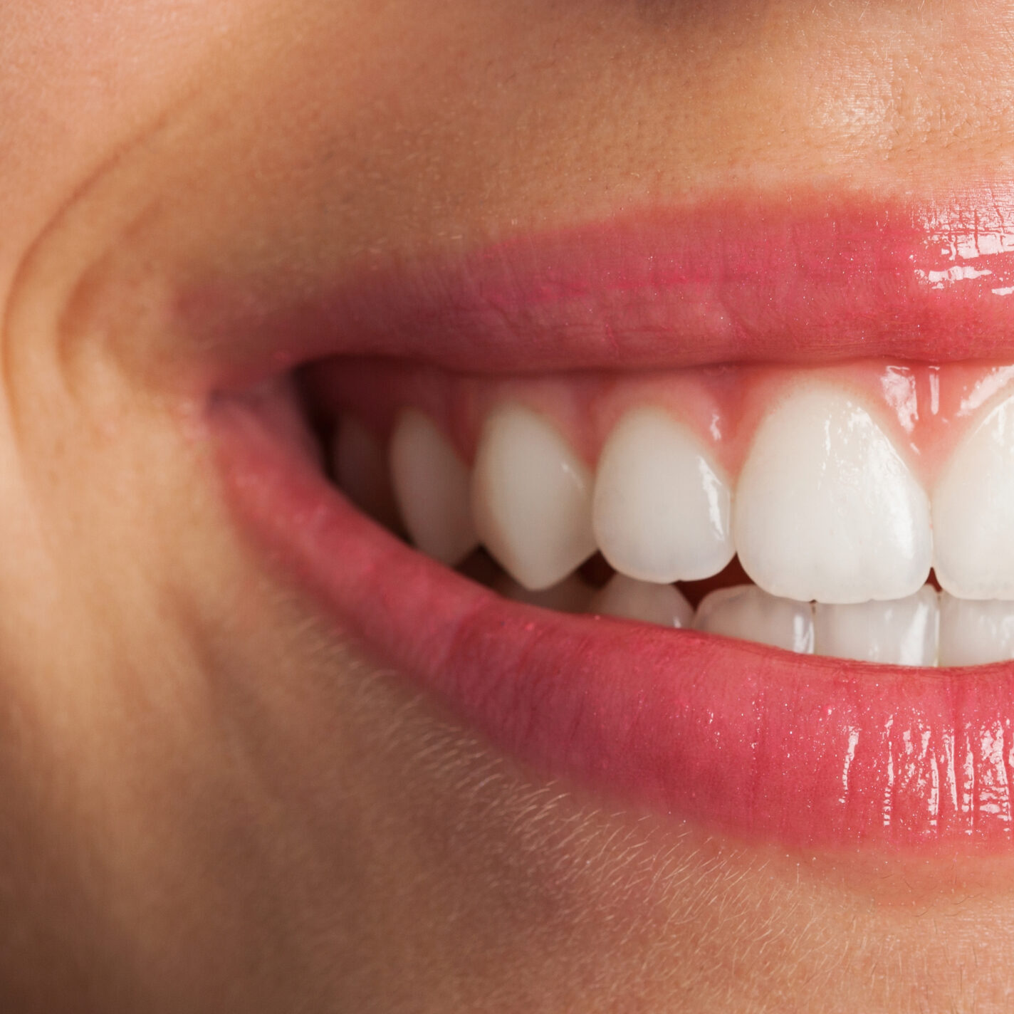perfect smile with red lips, extreme closeup